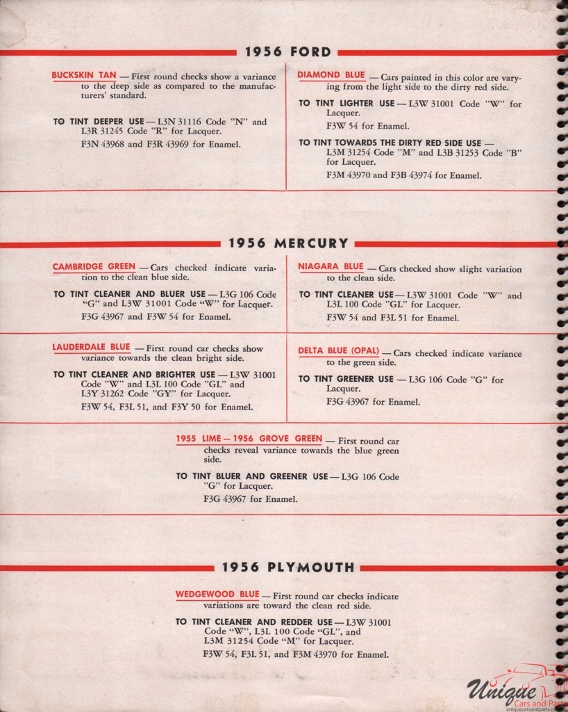 1956 Ford Paint Charts Williams 8